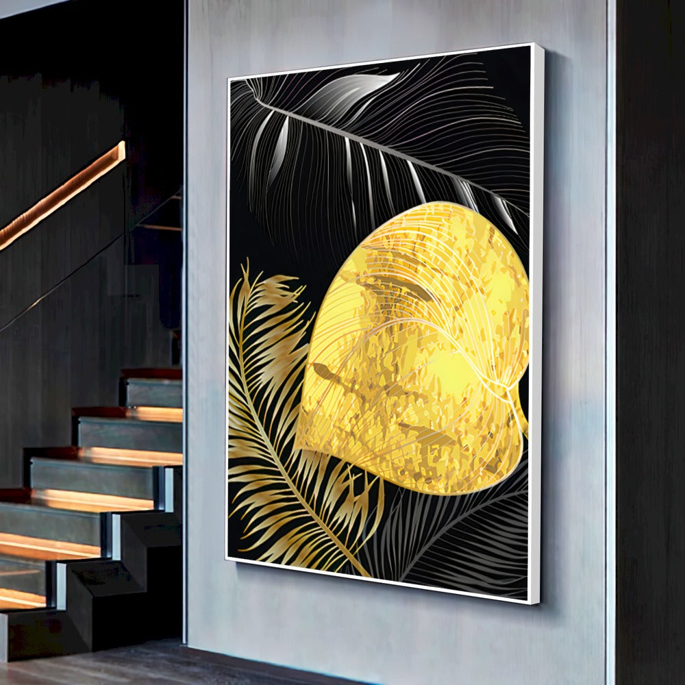 Quadro Folhagem Dourado E Branco Abstratos