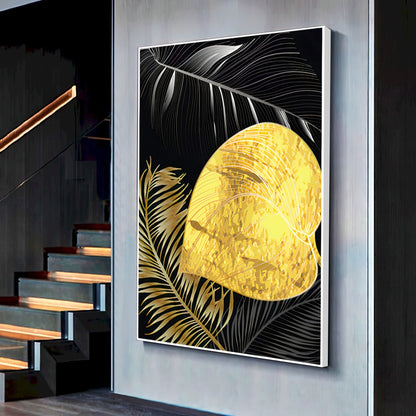 Quadro Folhagem Dourado E Branco Abstratos