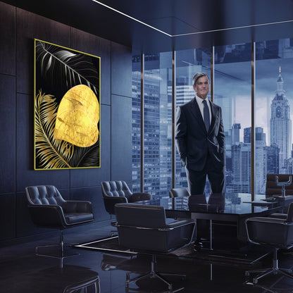 Quadro Folhagem Dourado E Branco Abstratos