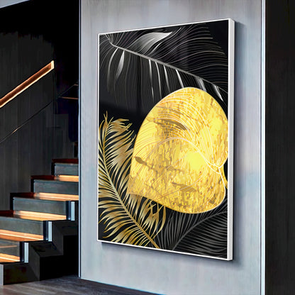 Quadro Folhagem Dourado E Branco Abstratos