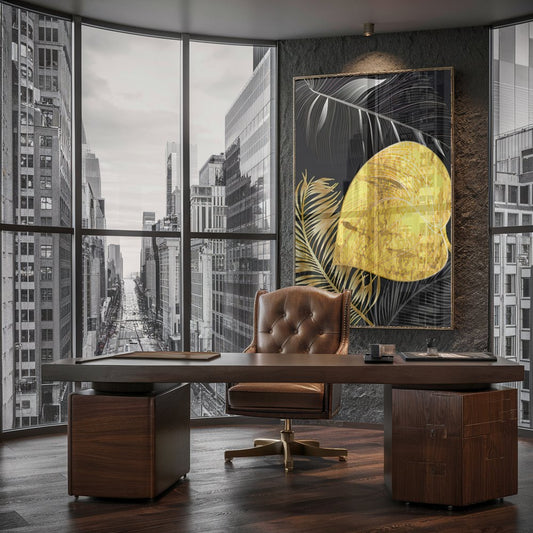 Quadro Folhagem Dourado E Branco Abstratos