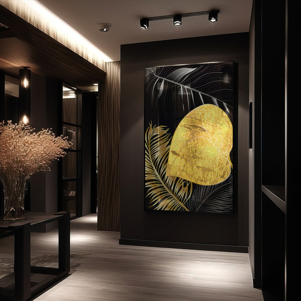 Quadro Folhagem Dourado E Branco Abstratos