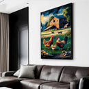 Quadro Sitio Vintage Com Animais E Galpão Velho Estilo Pintura
