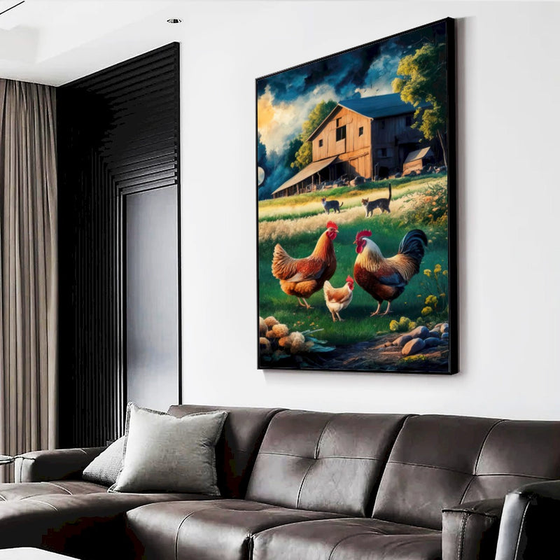 Quadro Sitio Vintage Com Animais E Galpão Velho Estilo Pintura