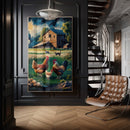 Quadro Sitio Vintage Com Animais E Galpão Velho Estilo Pintura