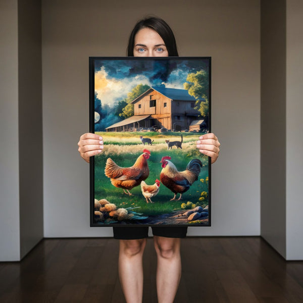 Quadro Sitio Vintage Com Animais E Galpão Velho Estilo Pintura