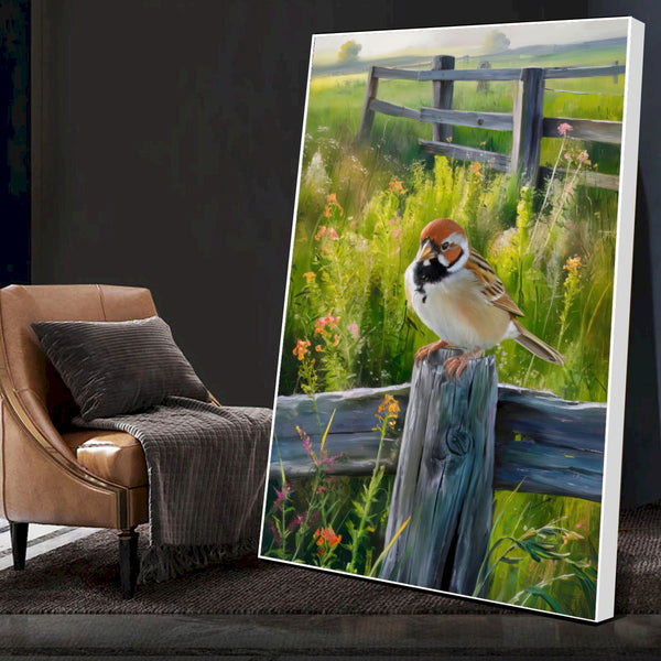 Quadro Passarinho Na Cerca Estilo Pintura
