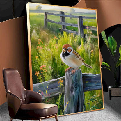 Quadro Passarinho Na Cerca Estilo Pintura