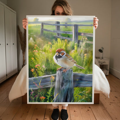 Quadro Passarinho Na Cerca Estilo Pintura