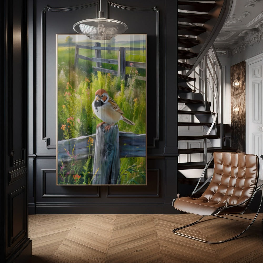 Quadro Passarinho Na Cerca Estilo Pintura