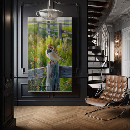 Quadro Passarinho Na Cerca Estilo Pintura