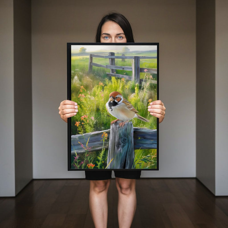 Quadro Passarinho Na Cerca Estilo Pintura