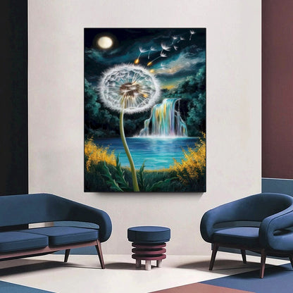 Quadro Dente De Leão E Cachoeira Estilo Pintura