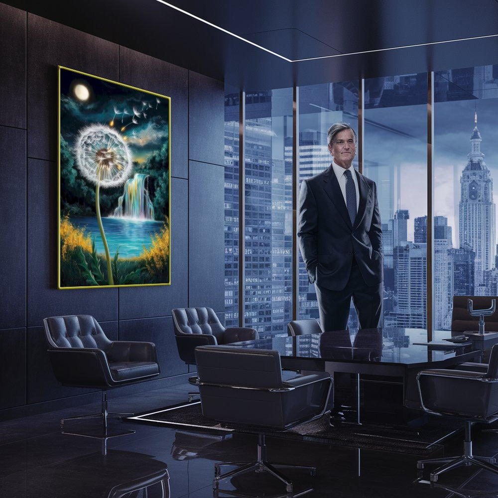 Quadro Dente De Leão E Cachoeira Estilo Pintura