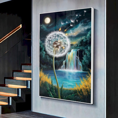 Quadro Dente De Leão E Cachoeira Estilo Pintura