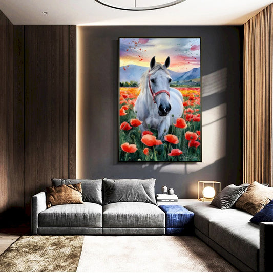 Quadro Cavalo No Campo Estilo Pintura