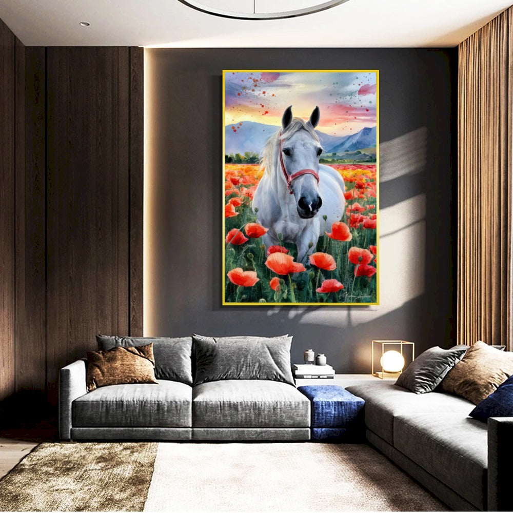 Quadro Cavalo No Campo Estilo Pintura