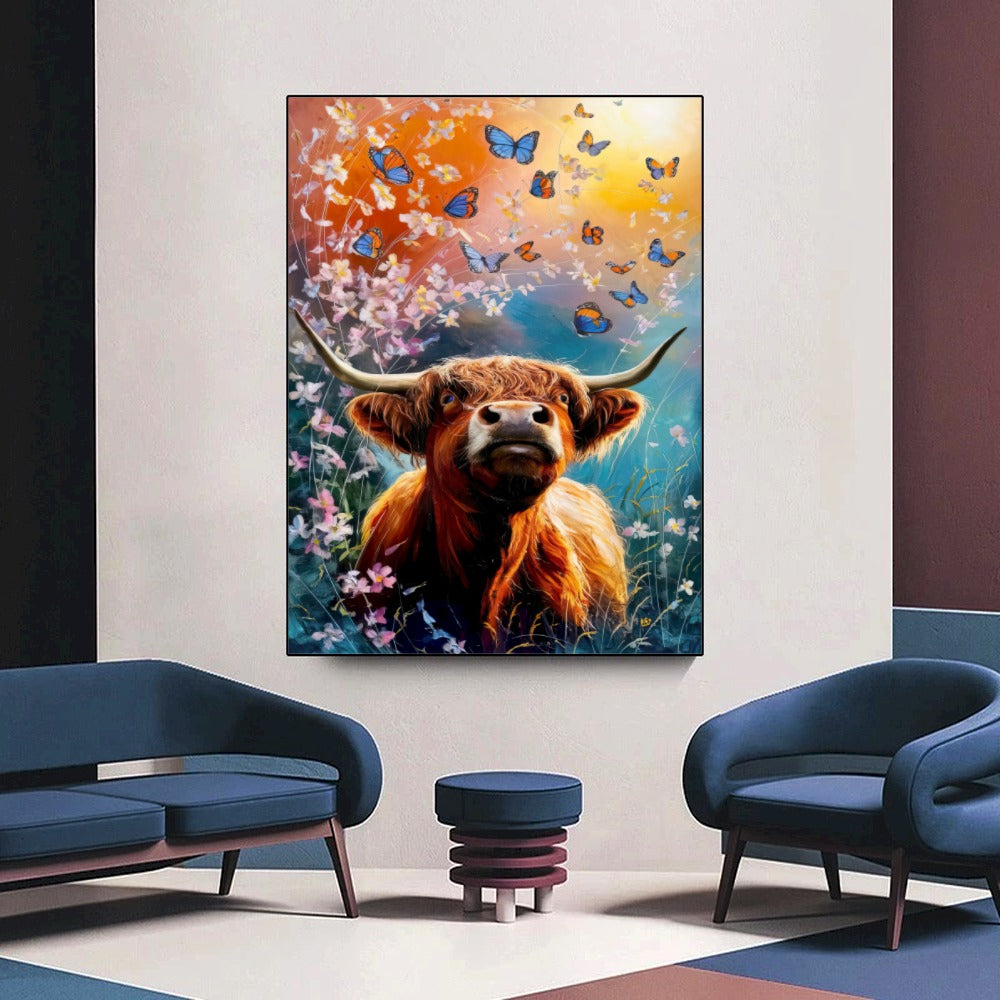 Quadro Boi E Borboletas