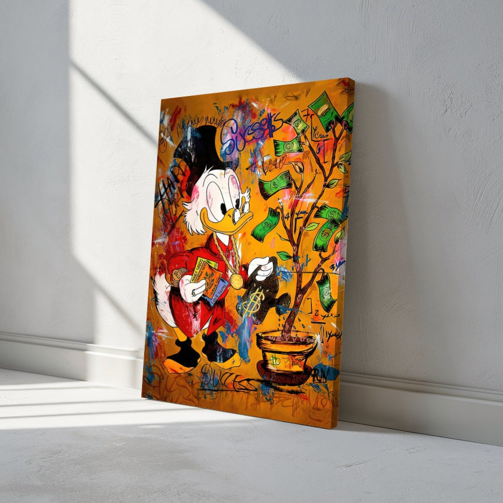 Quadro Tio Patinhas Regando Árvore De Dinheiro