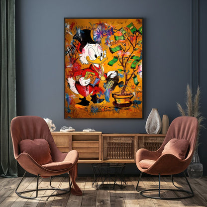 Quadro Tio Patinhas Regando Árvore De Dinheiro