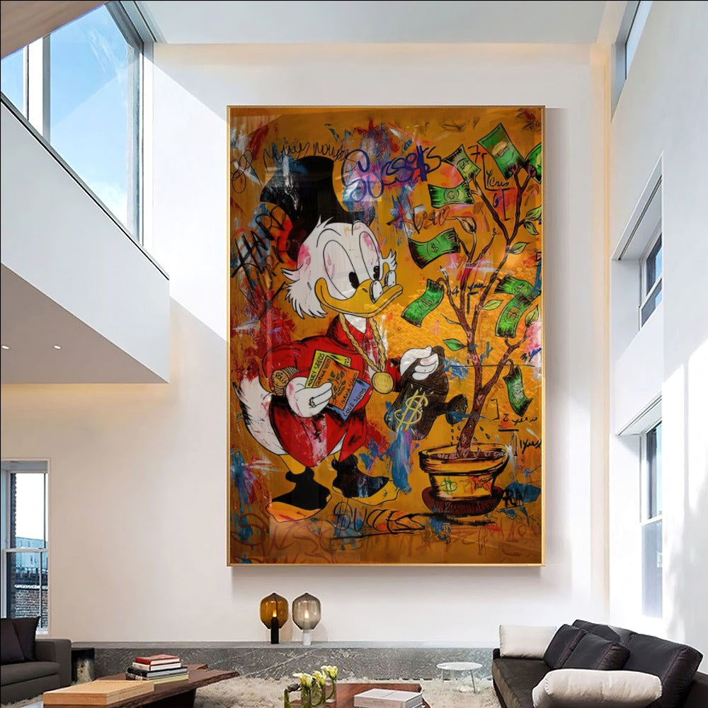 Quadro Tio Patinhas Regando Árvore De Dinheiro