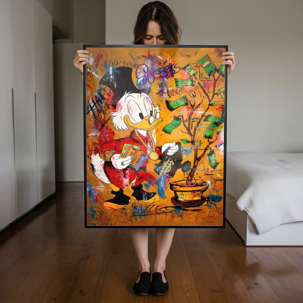 Quadro Tio Patinhas Regando Árvore De Dinheiro