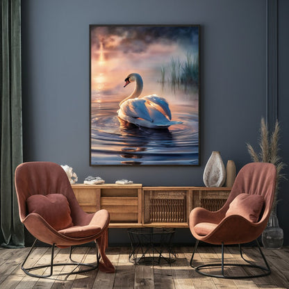 Quadro Cisne Branco Na Lagoa