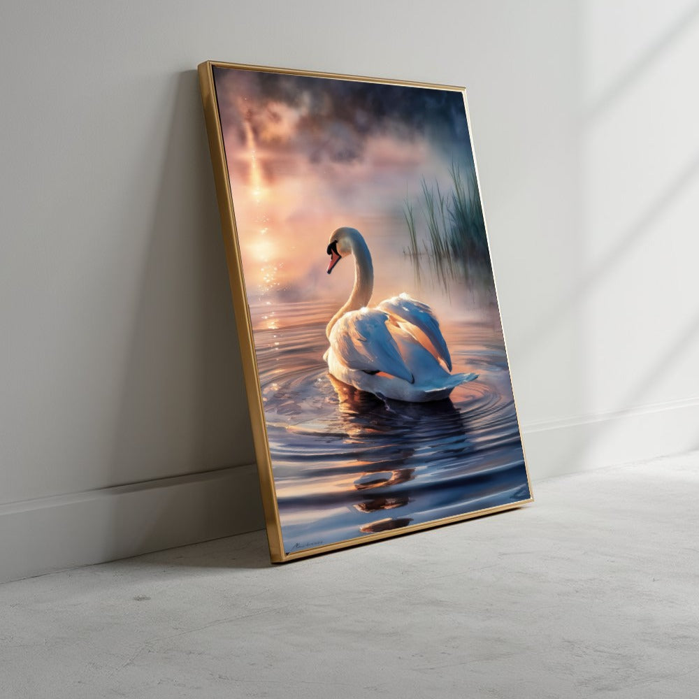 Quadro Cisne Branco Na Lagoa