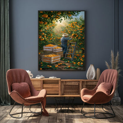 Quadro Camponês Colhendo Laranja