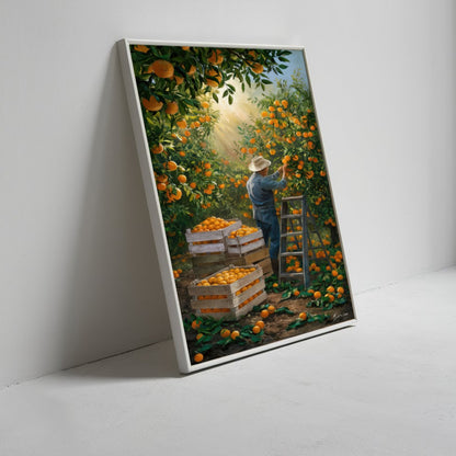 Quadro Camponês Colhendo Laranja