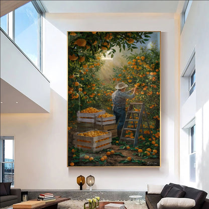 Quadro Camponês Colhendo Laranja