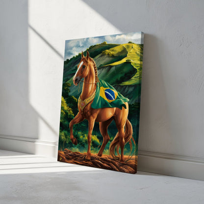 Quadro Cavalo Com Bandeira Do Brasil