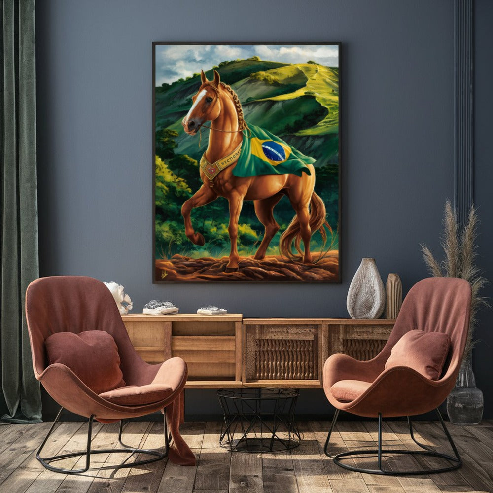 Quadro Cavalo Com Bandeira Do Brasil