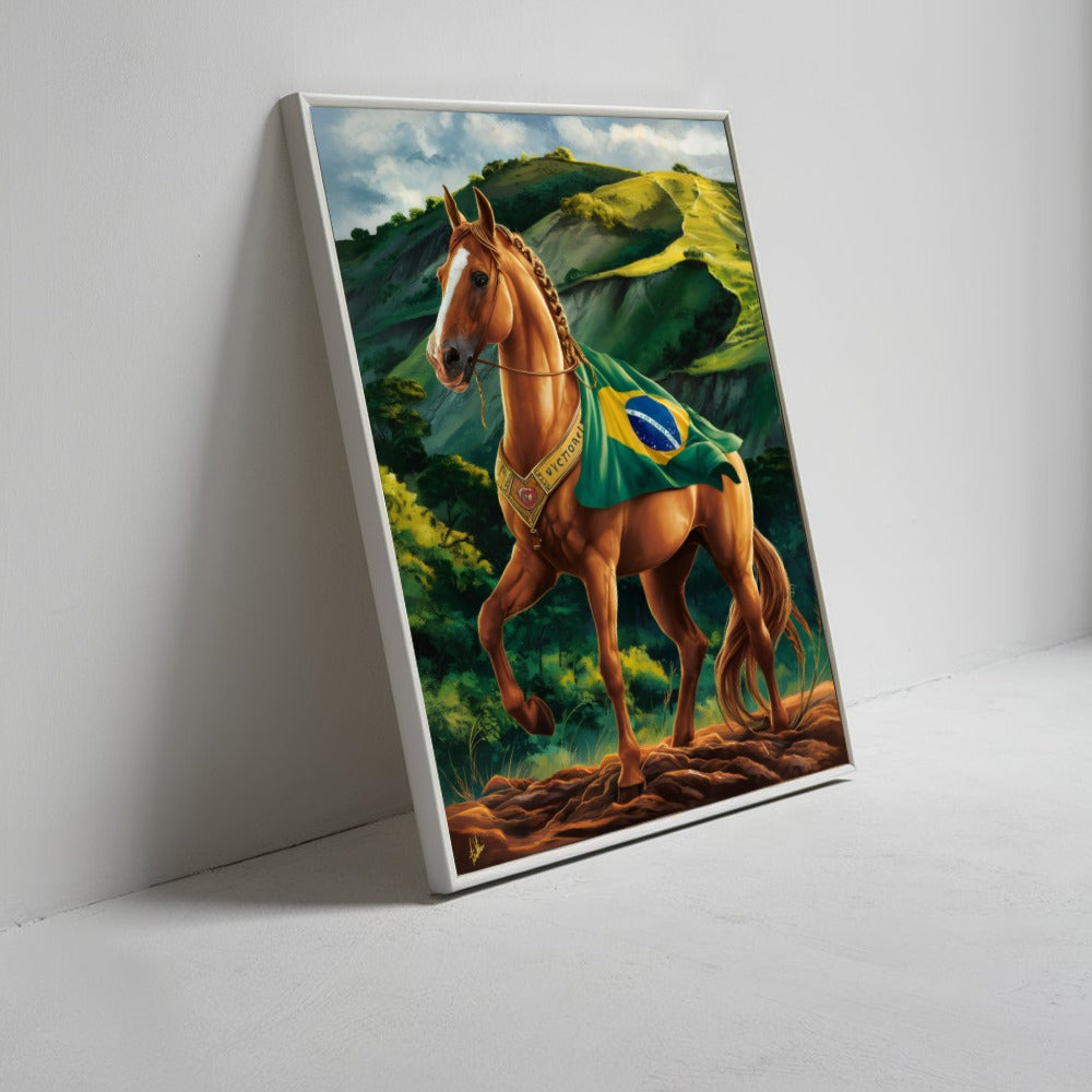 Quadro Cavalo Com Bandeira Do Brasil