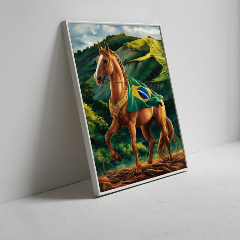 Quadro Cavalo Com Bandeira Do Brasil