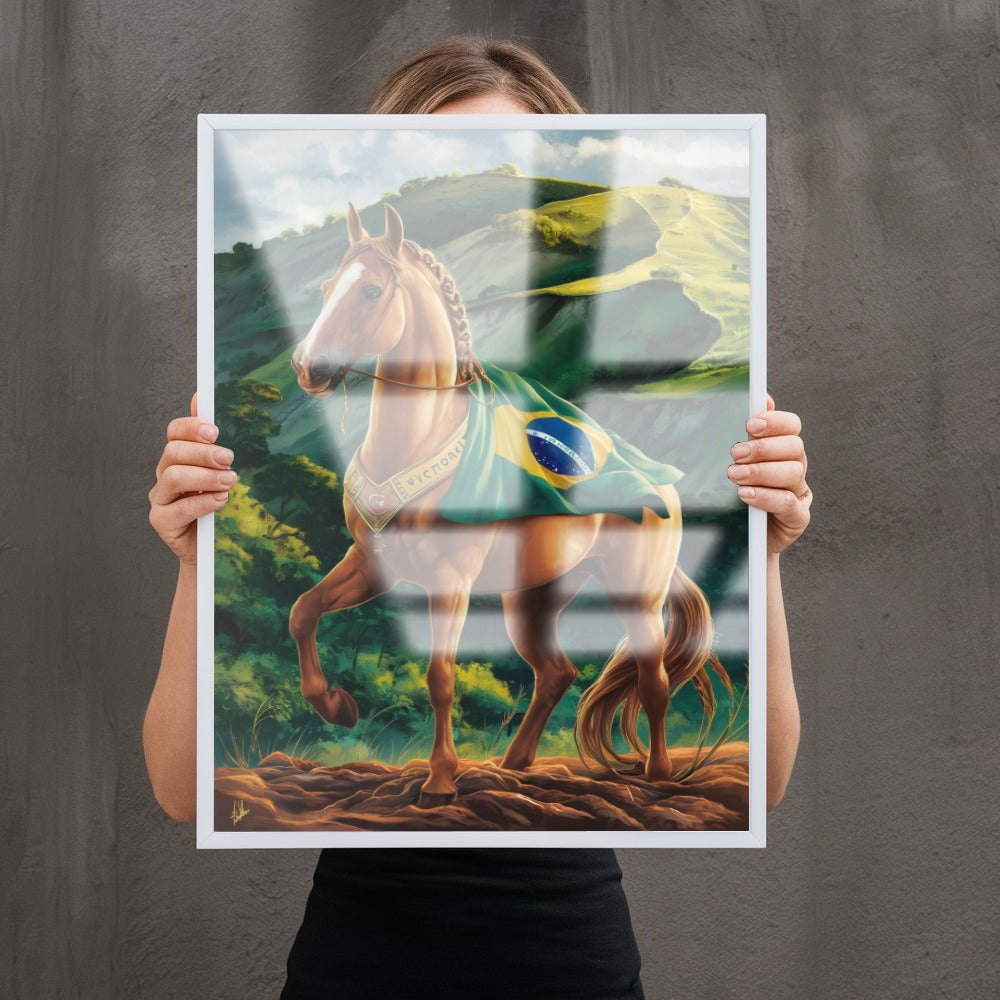 Quadro Cavalo Com Bandeira Do Brasil