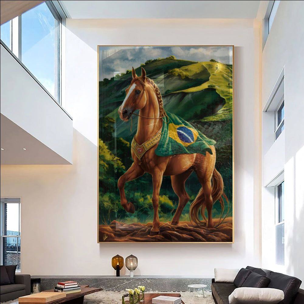 Quadro Cavalo Com Bandeira Do Brasil