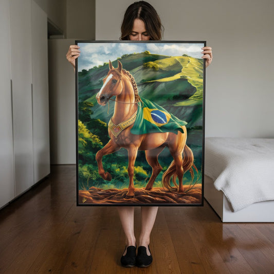 Quadro Cavalo Com Bandeira Do Brasil