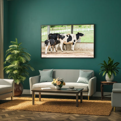 Quadro Vaca Holandesa Dando Mama Para O Bezerro