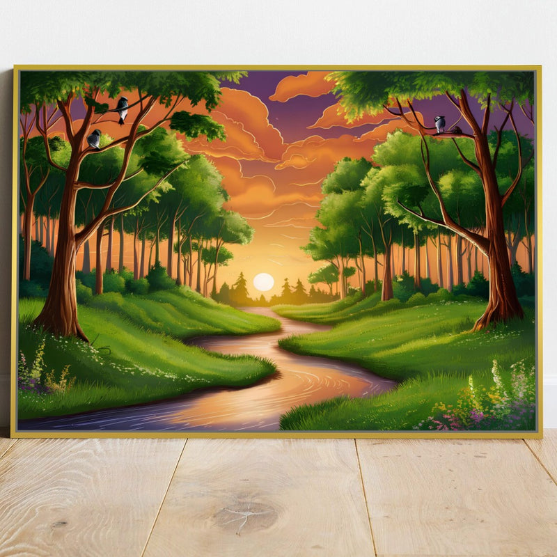 Quadro Paisagem Rural Estilo Desenho
