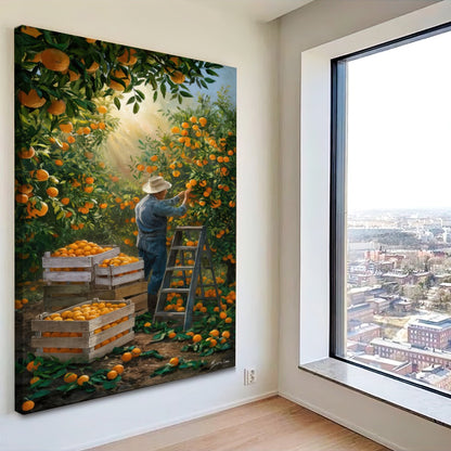 Quadro Camponês Colhendo Laranja
