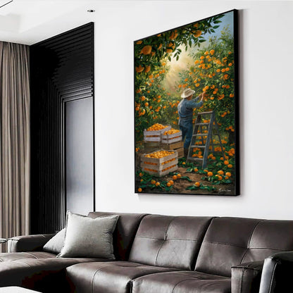 Quadro Camponês Colhendo Laranja