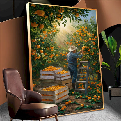 Quadro Camponês Colhendo Laranja