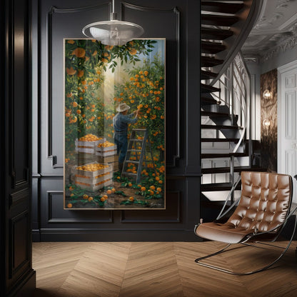 Quadro Camponês Colhendo Laranja