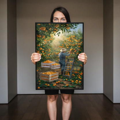 Quadro Camponês Colhendo Laranja