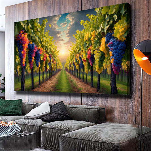 Quadro parreiral de uvas estilo pintura – Arte vinícola rural – Agro Quadros