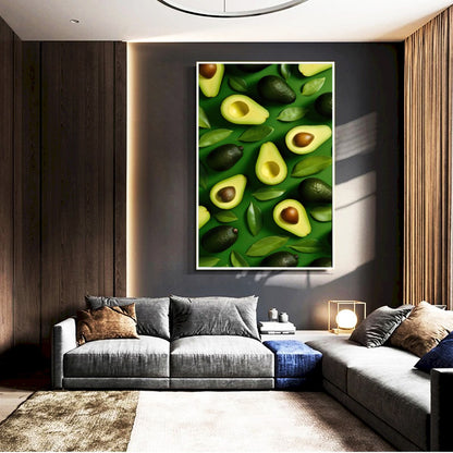 Quadro Abacates E Folhas No Fundo Verde