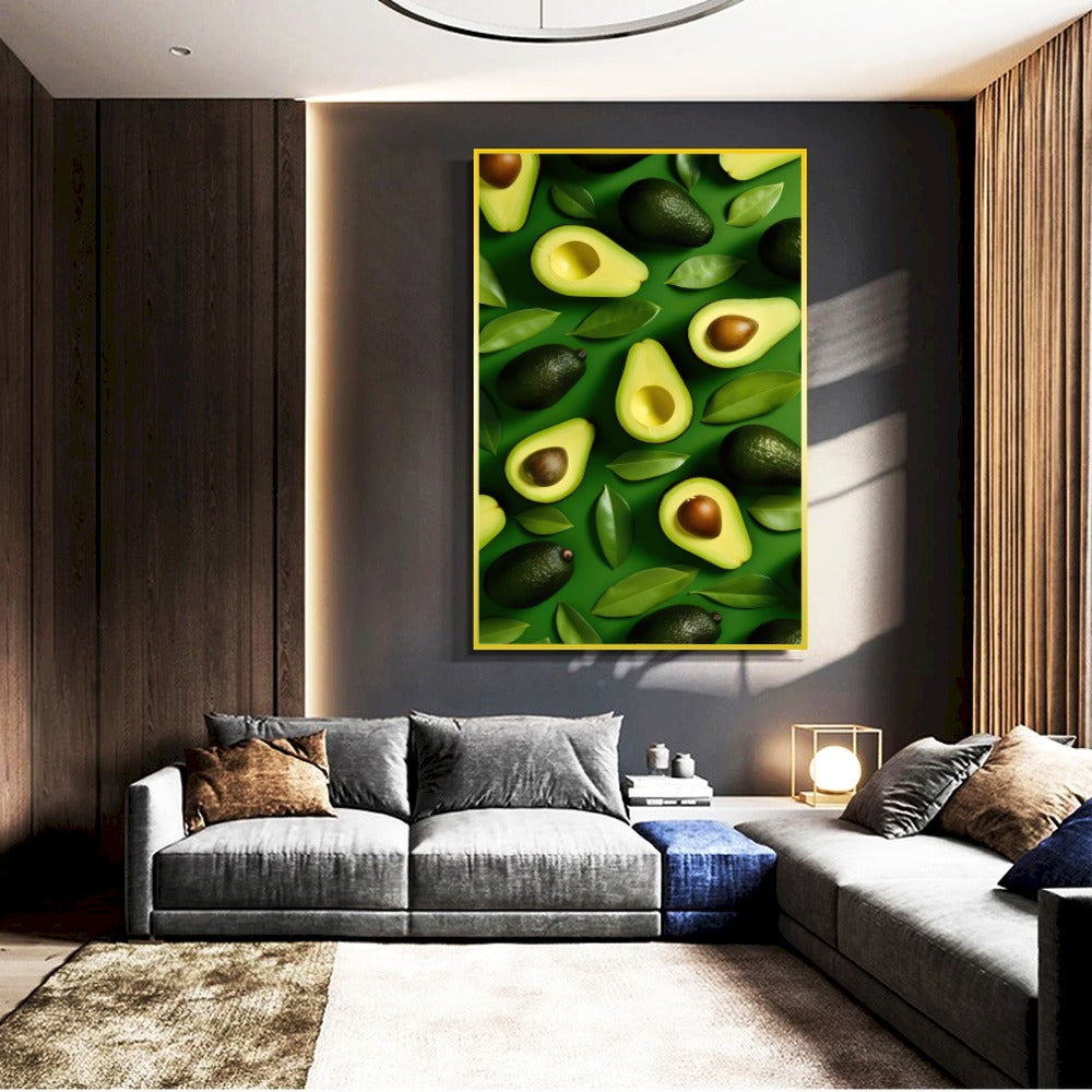 Quadro Abacates E Folhas No Fundo Verde
