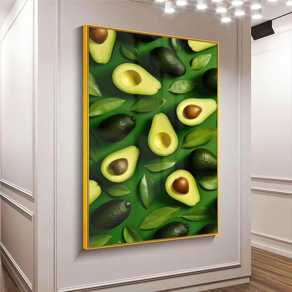 Quadro Abacates E Folhas No Fundo Verde