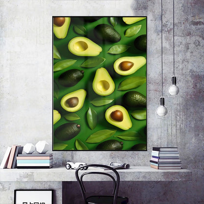Quadro Abacates E Folhas No Fundo Verde